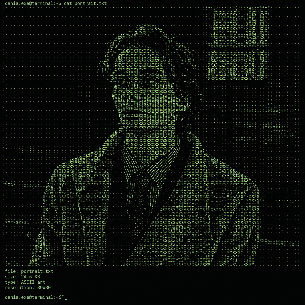 ASCII portrait of Dania